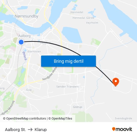Aalborg St. to Klarup map