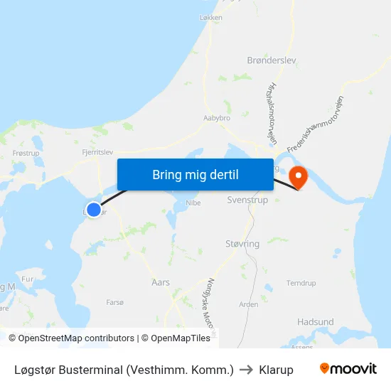 Løgstør Busterminal (Vesthimm. Komm.) to Klarup map
