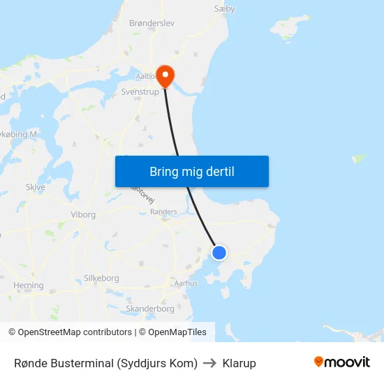 Rønde Busterminal (Syddjurs Kom) to Klarup map