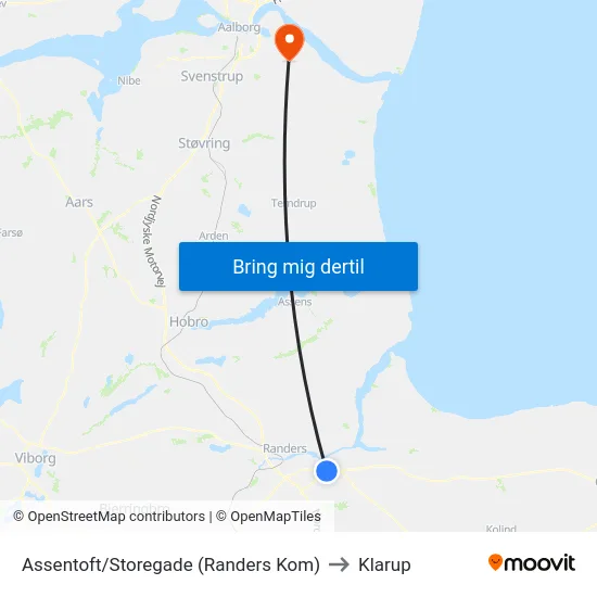 Assentoft/Storegade (Randers Kom) to Klarup map