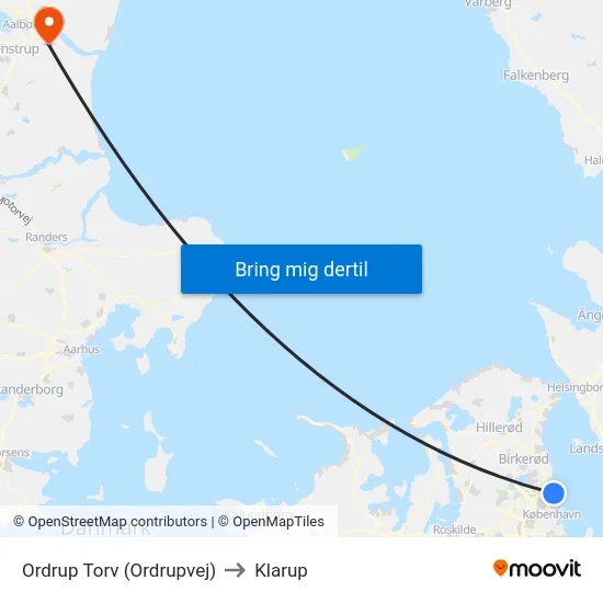 Ordrup Torv (Ordrupvej) to Klarup map