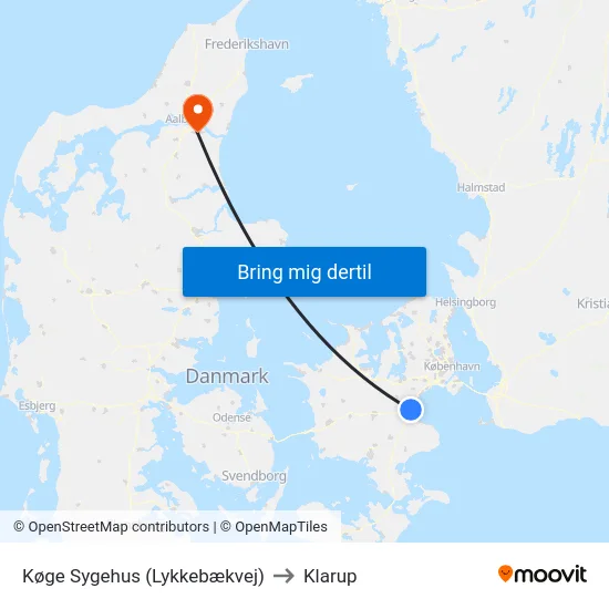 Køge Sygehus (Lykkebækvej) to Klarup map