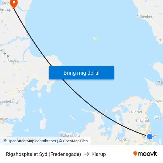 Rigshospitalet Syd (Fredensgade) to Klarup map