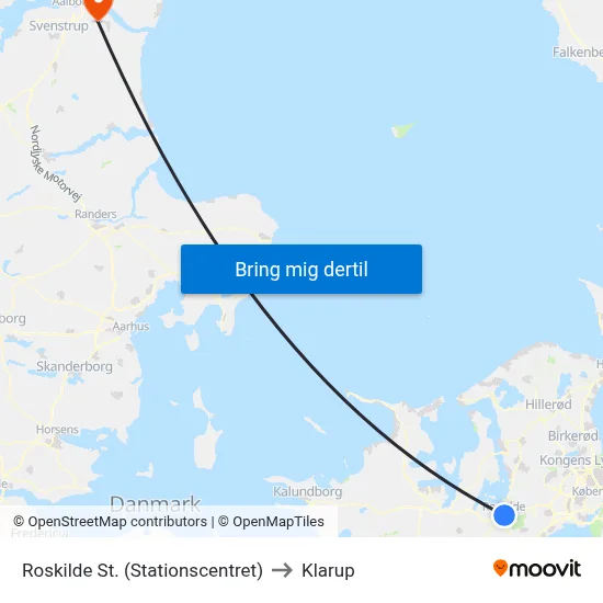 Roskilde St. (Stationscentret) to Klarup map
