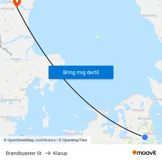 Brøndbyøster St. to Klarup map