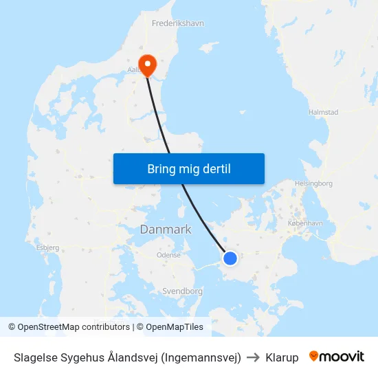 Slagelse Sygehus Ålandsvej (Ingemannsvej) to Klarup map