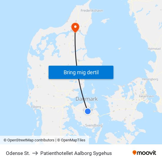 Odense St. to Patienthotellet Aalborg Sygehus map