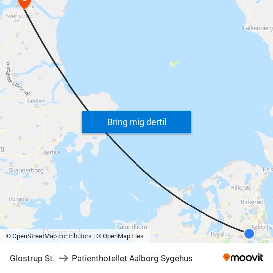 Glostrup St. to Patienthotellet Aalborg Sygehus map