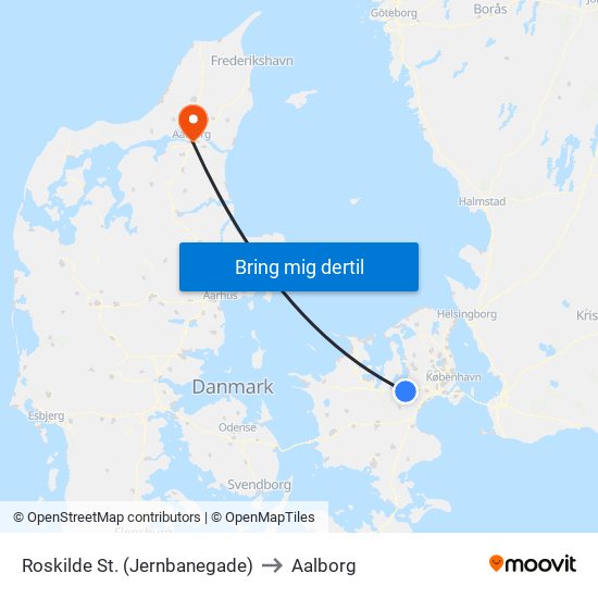 Roskilde St. (Jernbanegade) to Aalborg map
