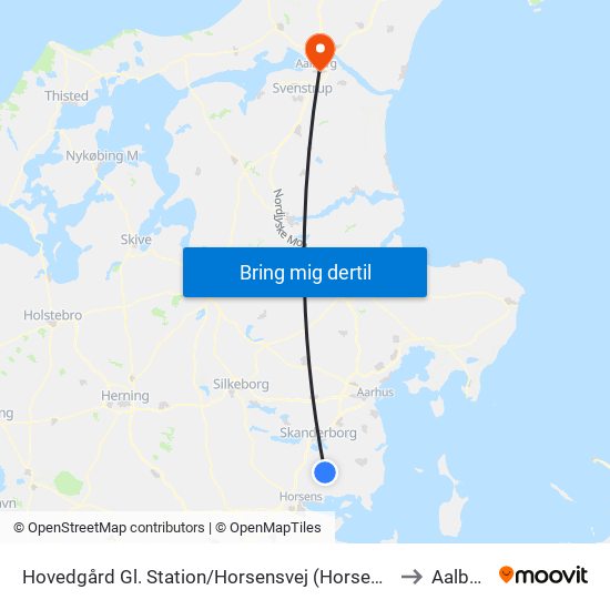 Hovedgård Gl. Station/Horsensvej (Horsens Kom) to Aalborg map
