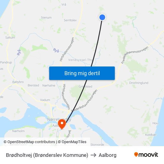 Brødholtvej (Brønderslev Kommune) to Aalborg map