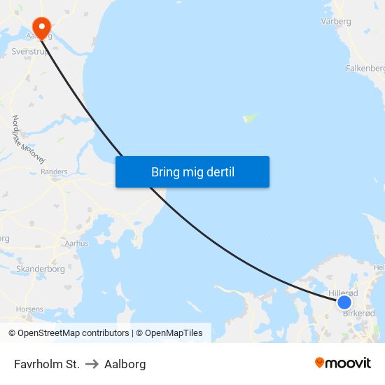 Favrholm St. to Aalborg map