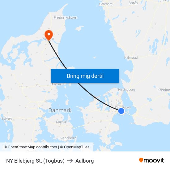 NY Ellebjerg St. (Togbus) to Aalborg map