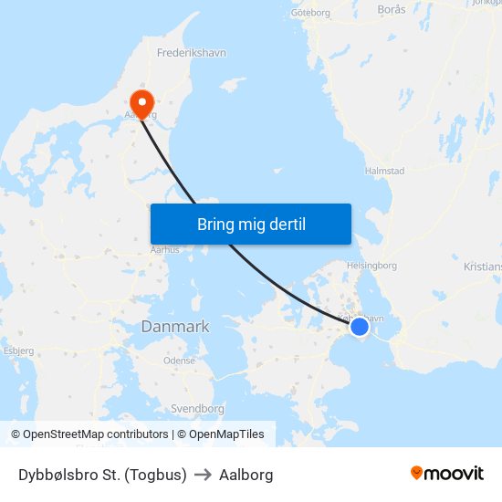 Dybbølsbro St. (Togbus) to Aalborg map