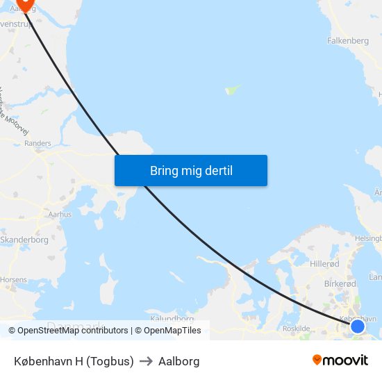 København H (Togbus) to Aalborg map