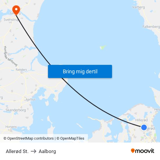 Allerød St. to Aalborg map