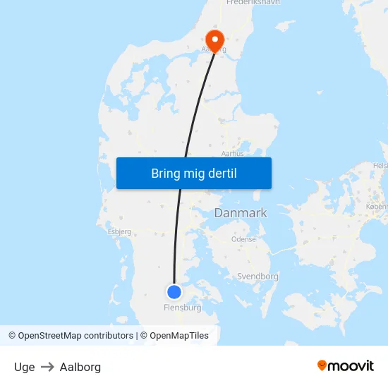 Uge to Aalborg map