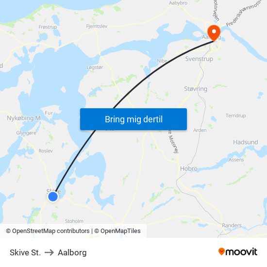 Skive St. to Aalborg map