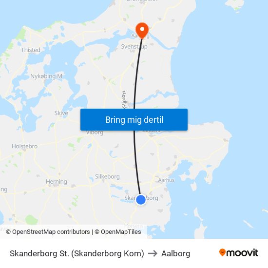 Skanderborg St. (Skanderborg Kom) to Aalborg map