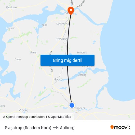 Svejstrup (Randers Kom) to Aalborg map