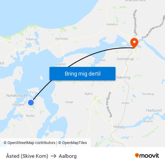 Åsted (Skive Kom) to Aalborg map