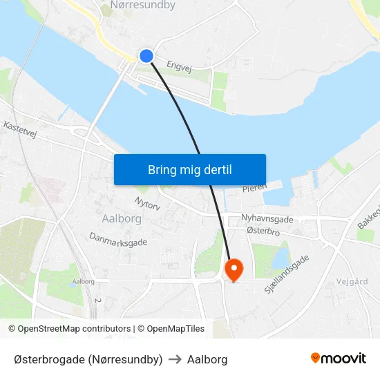 Østerbrogade (Nørresundby) to Aalborg map