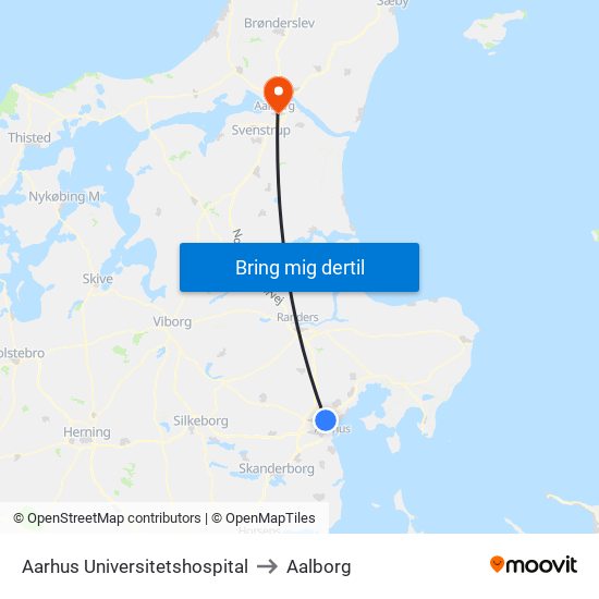 Aarhus Universitetshospital to Aalborg map