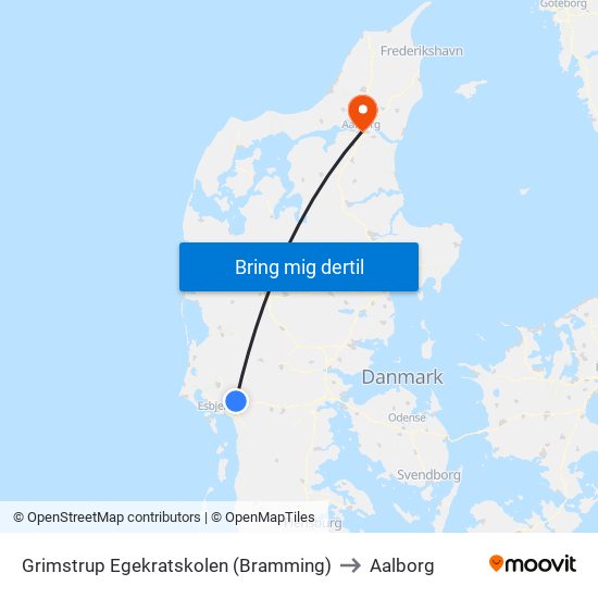 Grimstrup Egekratskolen (Bramming) to Aalborg map