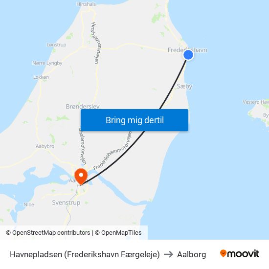 Havnepladsen (Frederikshavn Færgeleje) to Aalborg map