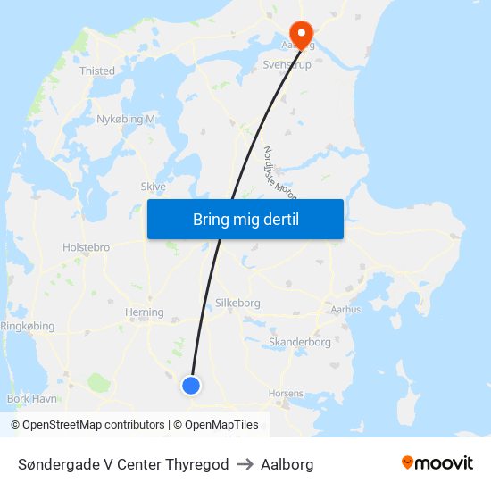 Søndergade V Center Thyregod to Aalborg map