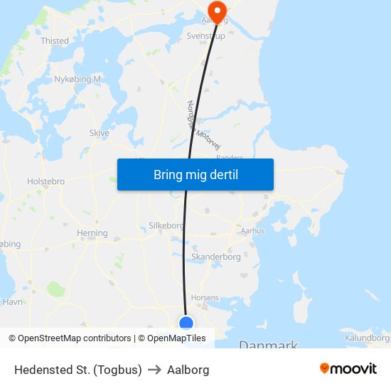 Hedensted St. (Togbus) to Aalborg map