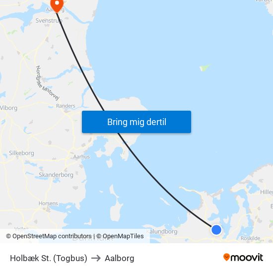 Holbæk St. (Togbus) to Aalborg map