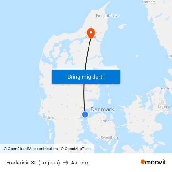 Fredericia St. (Togbus) to Aalborg map