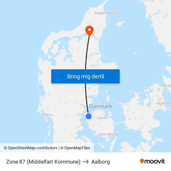 Zone 87 (Middelfart Kommune) to Aalborg map