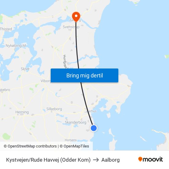 Kystvejen/Rude Havvej (Odder Kom) to Aalborg map