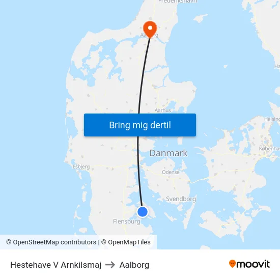 Hestehave V Arnkilsmaj to Aalborg map