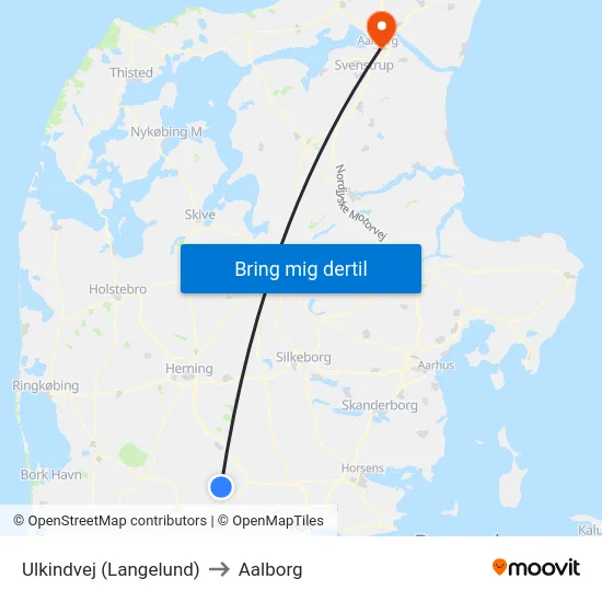 Ulkindvej (Langelund) to Aalborg map