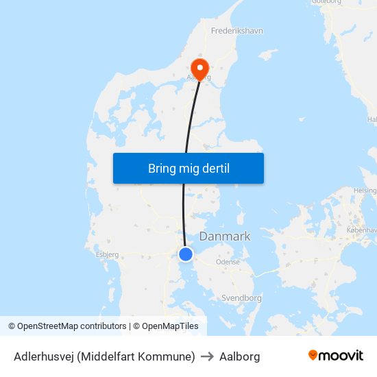 Adlerhusvej (Middelfart Kommune) to Aalborg map