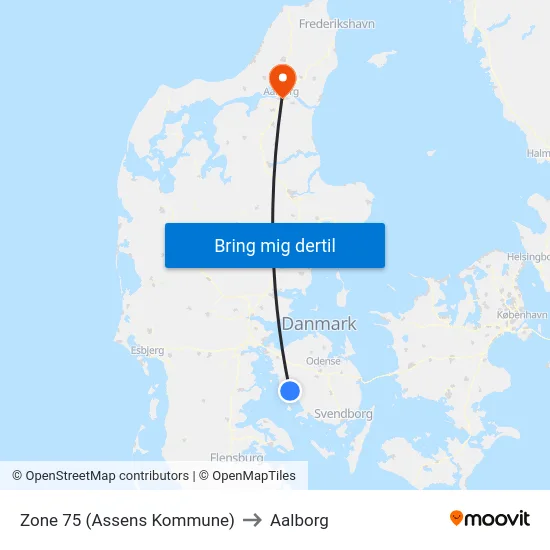 Zone 75 (Assens Kommune) to Aalborg map