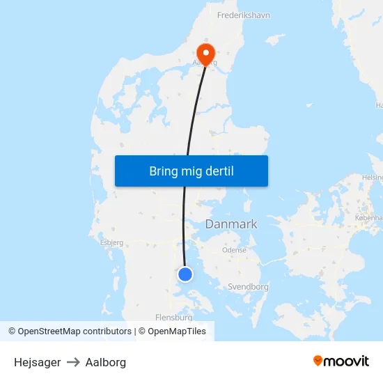 Hejsager to Aalborg map
