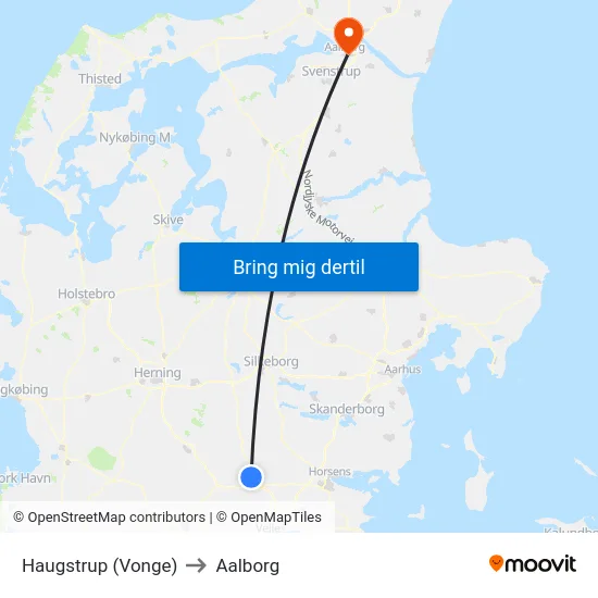 Haugstrup (Vonge) to Aalborg map