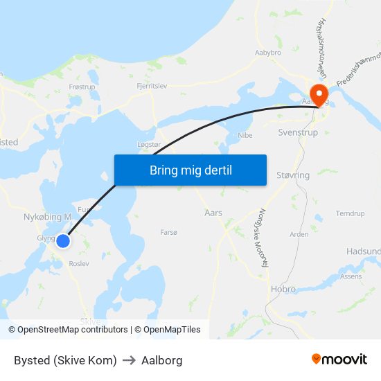 Bysted (Skive Kom) to Aalborg map