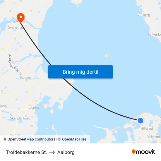 Troldebakkerne St. to Aalborg map