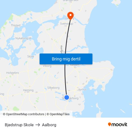 Bjedstrup Skole to Aalborg map