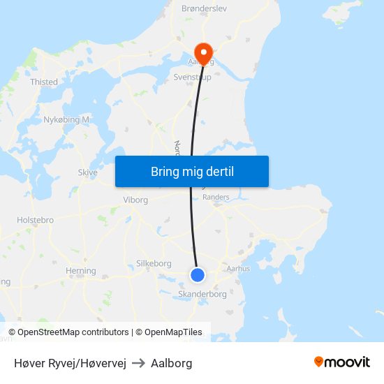 Høver Ryvej/Høvervej to Aalborg map