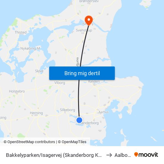 Bakkelyparken/Isagervej (Skanderborg Kom) to Aalborg map