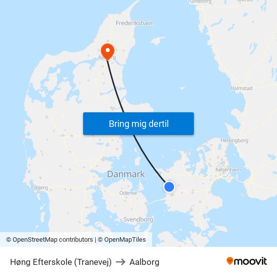 Høng Efterskole (Tranevej) to Aalborg map