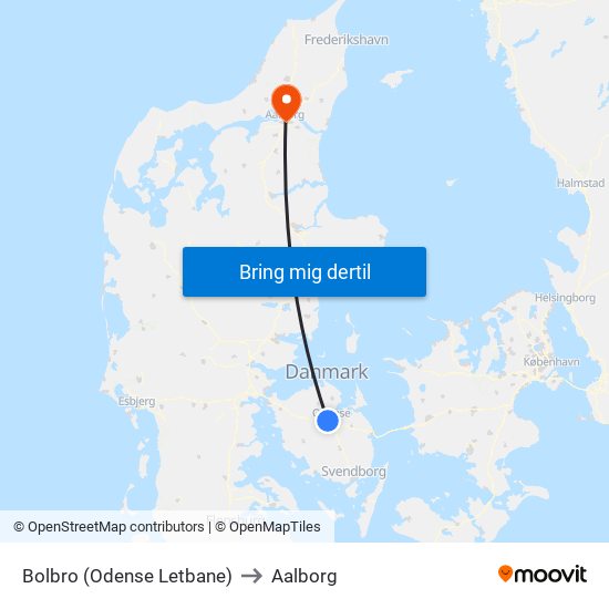 Bolbro (Odense Letbane) to Aalborg map