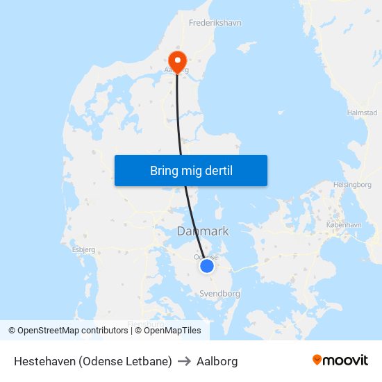 Hestehaven (Odense Letbane) to Aalborg map