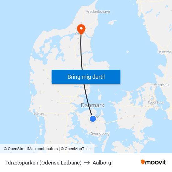 Idrætsparken (Odense Letbane) to Aalborg map